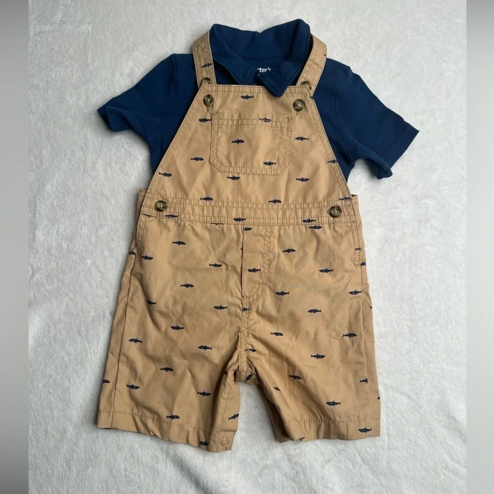 Carter's Baby's Just One You Polo & Overall Blue Sharks Size 18M new no tag